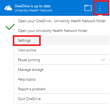 OneDrive Sync App Settings
