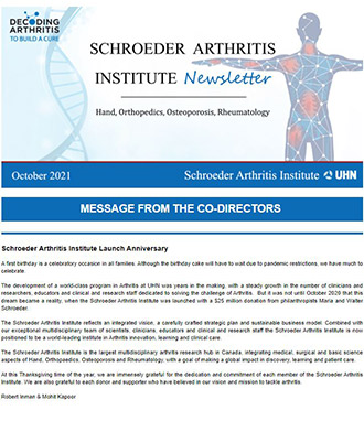 Schroeder Arthritis Institute Newsletter October 2021