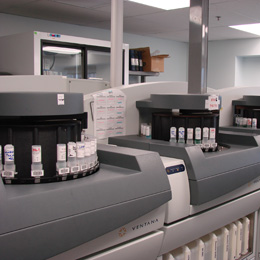 Picture of automated instruments in lab