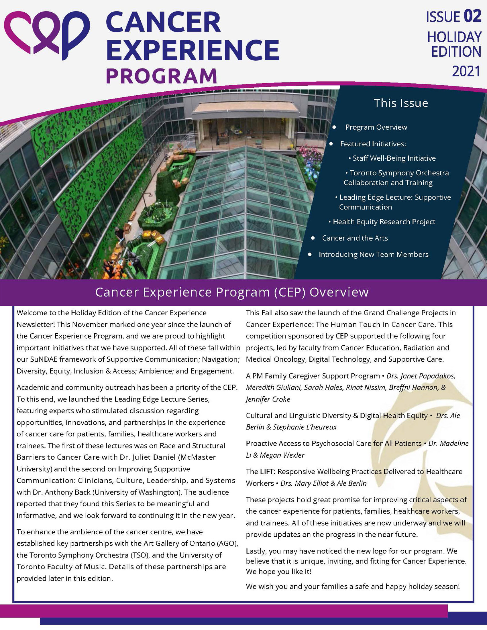 Cancer Experience Program Newsletter Winter 2021-2022