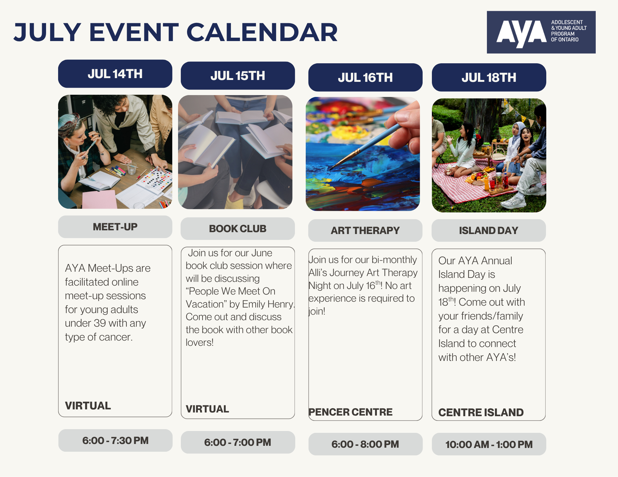 AYA Events for July