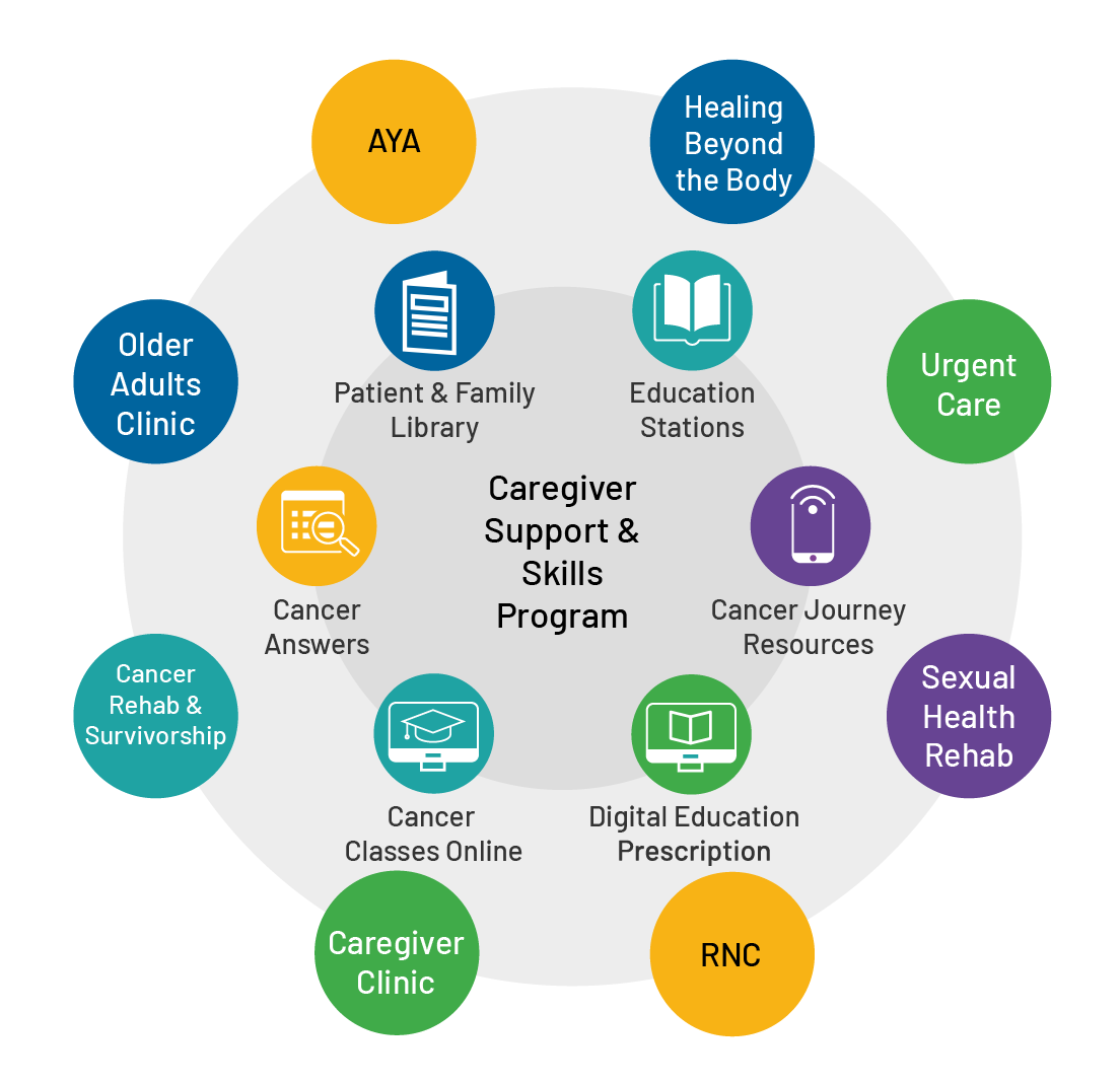 caregiver ecosystem web graphic, outlining different aspects of caregiver needs