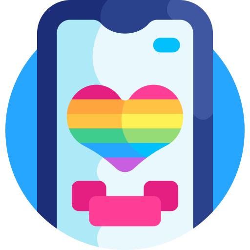 icon a rainbow heart in a phone