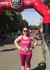 Emily in pink running outfit at the Divas Run