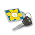 Key with daffodil keychain 