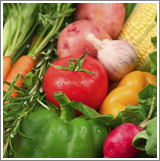 Fresh veggies (tomato, bell pepper, carrots, garlic, corn, radish)