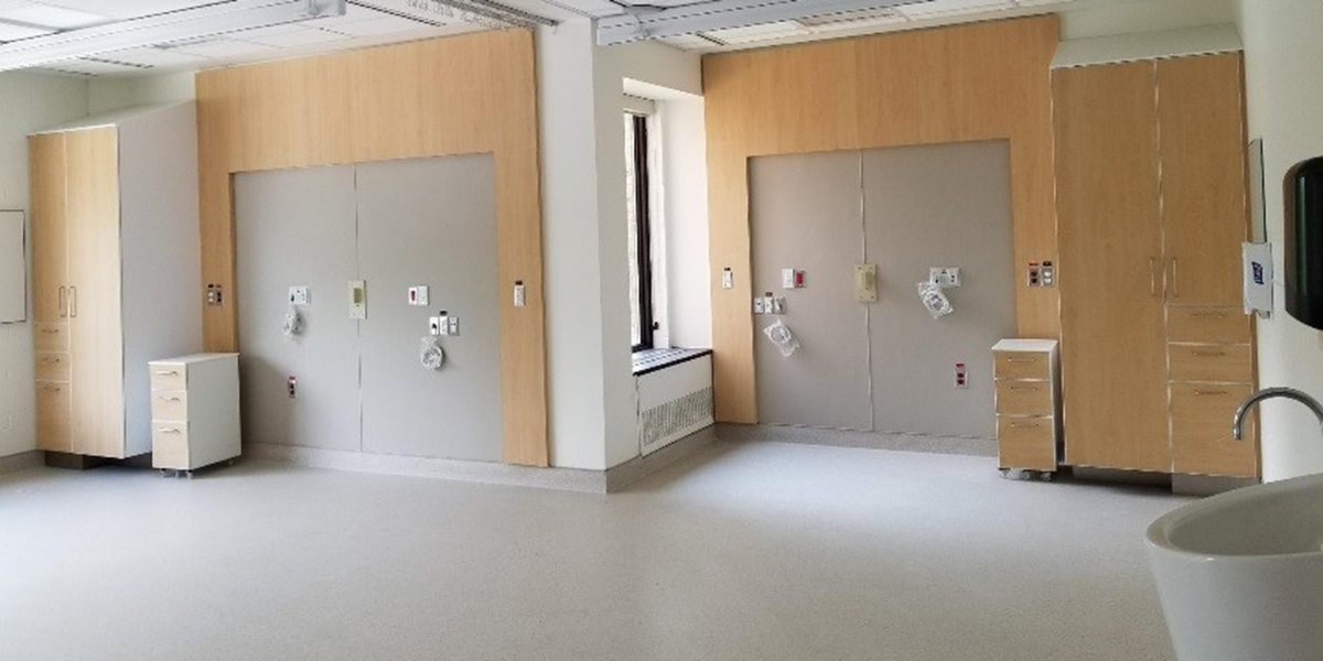 Renovated patient room with new accessible storage