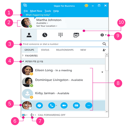 Skype for Business navigation