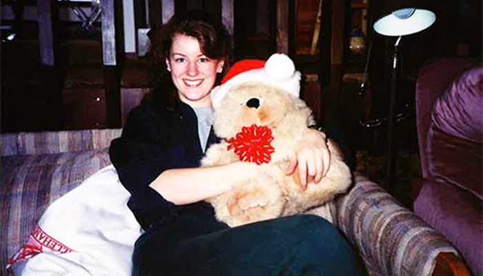 Alexandra Mitchell holding teddy bear 