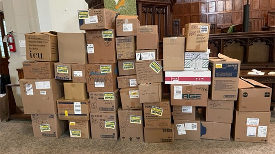 Boxes of medical supplies