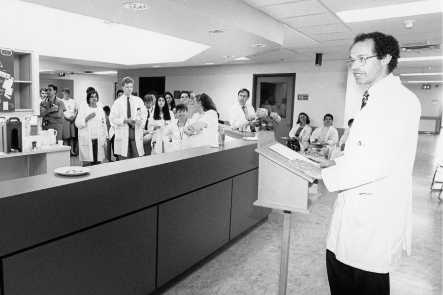 Dr. Michael Baker, right, pictured in 1992 at Toronto Western University