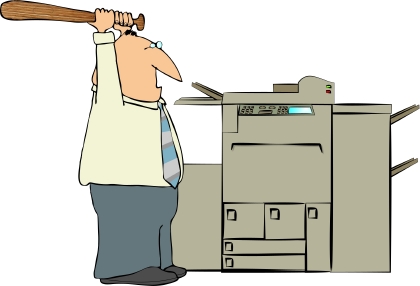 Cartoon of guy whacking the copier 