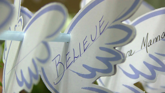 Paper doves filled the atrium as a symbol of hope to cancer patients