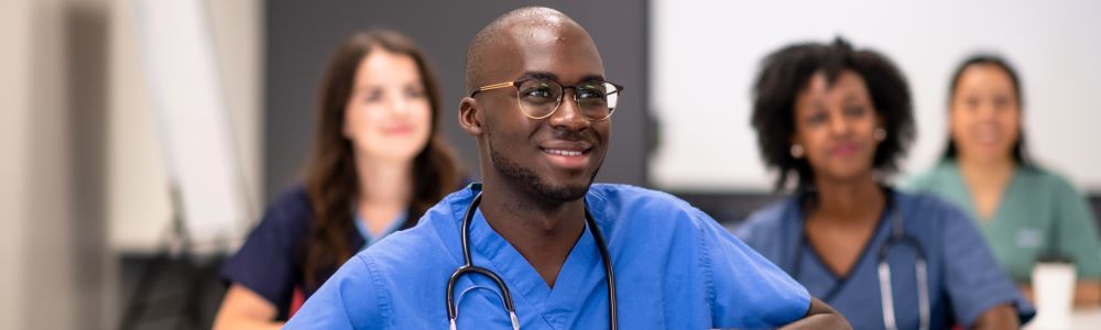 healthcare workers in a classroom
